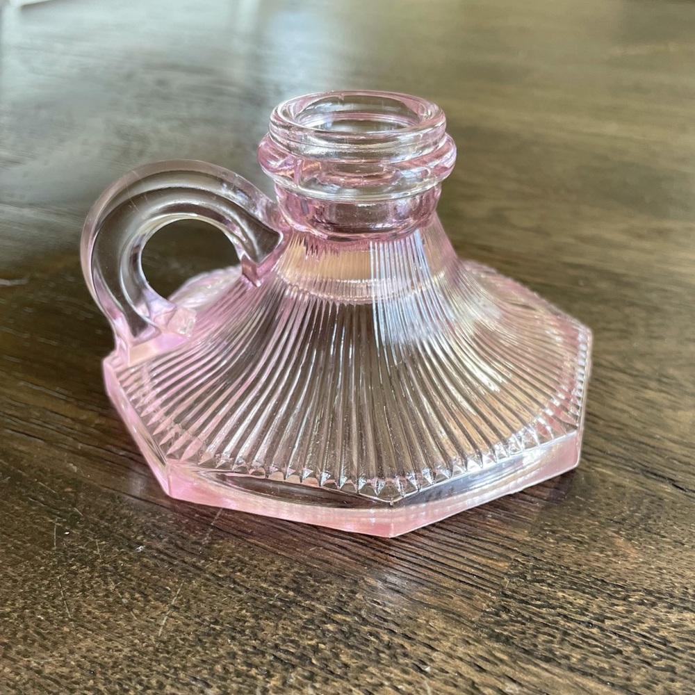 Vintage Depression Era Pink Glass Chamberstick Candle Holder